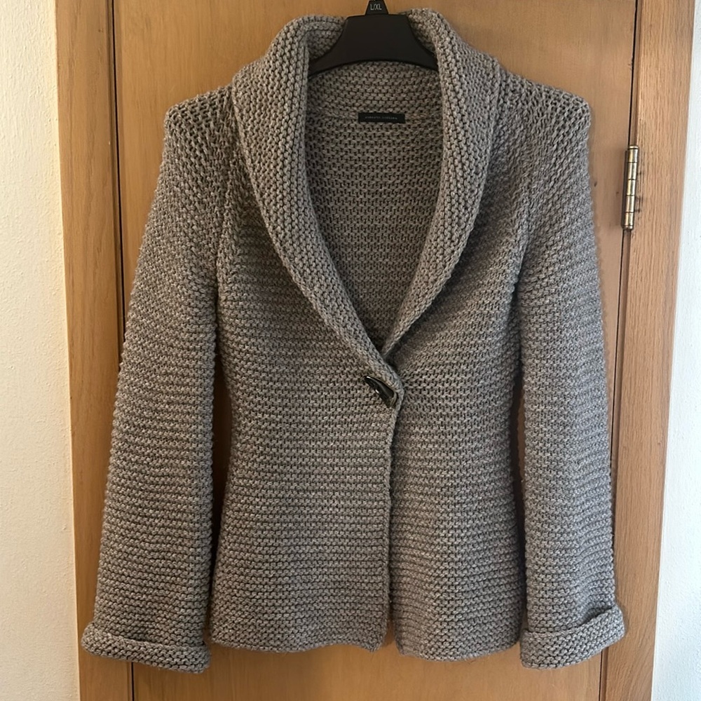 Roberto Collina Women’s Chunky Knit Shawl Collar Cardigan Sweater Gray Size XS